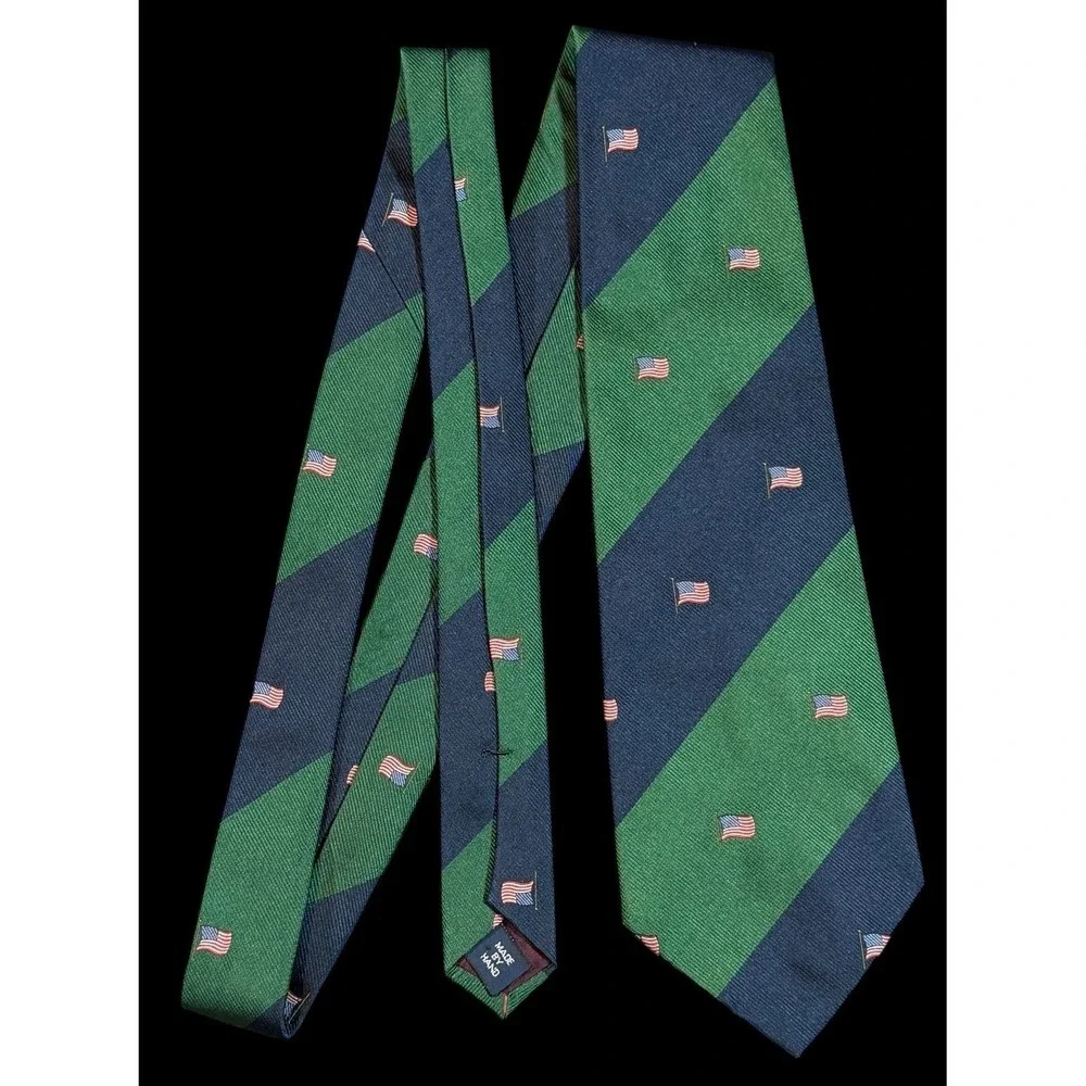 Vintage Americana Polo Ralph Lauren Men's Tie Navy/Green Stripe 100% Silk, USA